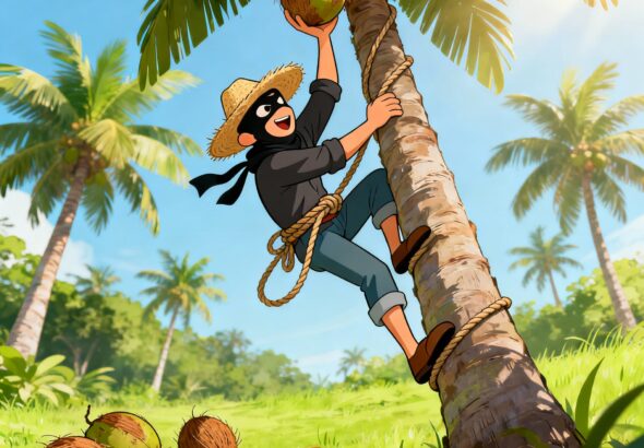 Ilustrasi pencuri kelapa masyarakat konkep